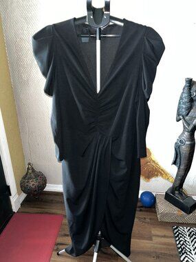 Buxom Curvy Black Puff Long Sleeve Dress